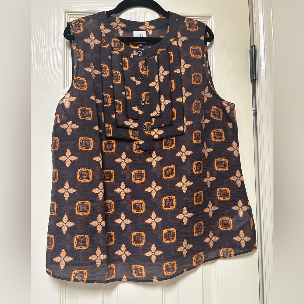 CAbi Black and Orange Geometric Blouse